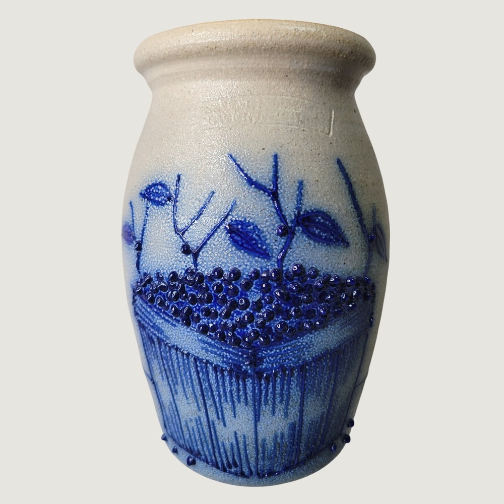 Salmon Falls Salt Glaze Pottery Blueberry Basket Vase Dover NH Stoneware EUC